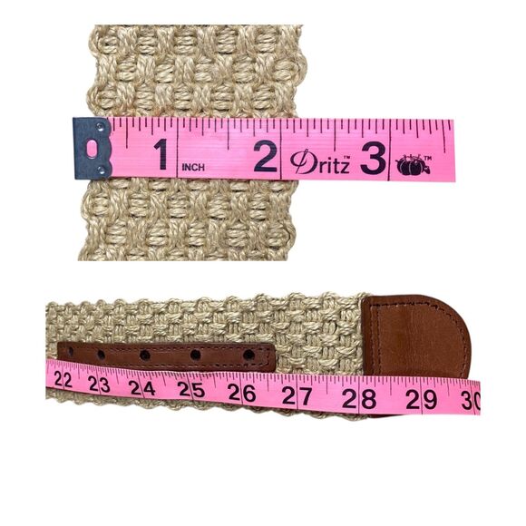 Tommy Hilfiger size S saddle leather straw woven 2” belt classic safari, coastal - Picture 5 of 10
